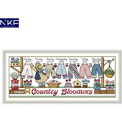 NKF Drying The Clothes Stamped Cross Stitch Pattern 11CT 14CT DIY Needlework Embroidery Chinese Cross Stitch Set for Home Decor
