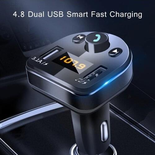 2021 New Car Charger Hands-free FM Transmitter Bluetooth Car Kit LCD MP3 Player Dual USB AUX Player Car Phone Charger For IPhone