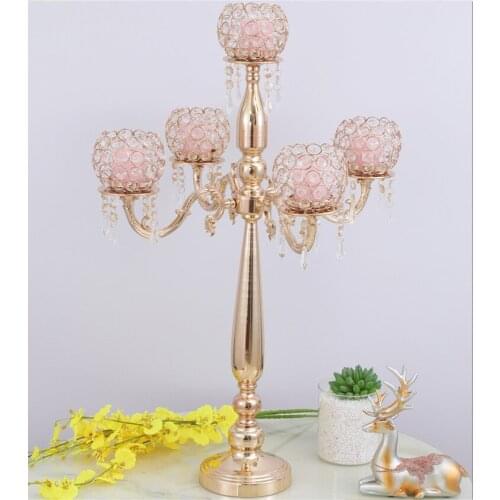 New style 10pcs) 75cm )Silver Wedding Candelabra with crystal ball /Crystal Candelabra/ Flower Bowl Candelabra 5 Arms senyup674