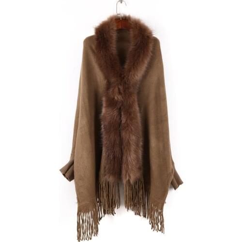 Pure Color Tassels Cloaks Autumn Winter New Fashion 88*68CM Warm Artificial Plush Temperament Luxury High Quality Scarf Shawls