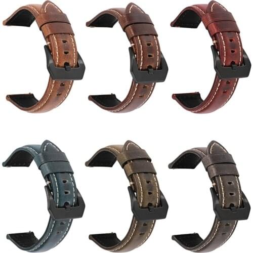 Oil Wax Genuine Leather Strap for Panerai Omega IWC Watchband Women Men Cowhide Bracelet 18 20 22mm 24mm 26mm Watch Accessories