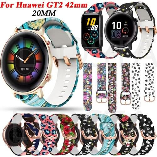 20mm Printing Silicone Strap Band For Huawei Watch Gt 2 42mm Watchband Gt2 Honor Magic Watch 2 ES Wristband Replacement Bracelet