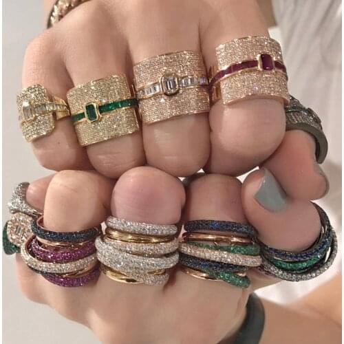 Blachette Design Luxury Statement Stackable Mix Ring For Women Wedding Cubic Zircon Engagement Dubai Punk Bridal Top Finger Ring