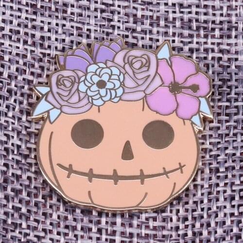 Pretty Floral Pumpkin Pin Cute Pastel Jack-O'-Lantern Badge Perfect for the Spooky Halloween Season