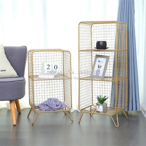 Nordic Golden Iron Shelf 2 Layers Storage Rack Coffee Tables Bedroom Wire mesh Nightstands Bookcases Console Tables