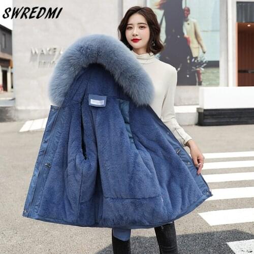 SWREDMI Warm Parka Female Fur Lining Snow Wear Jacket Coat Women Solid Big Pockets Fashion Padded Clothing Outwear