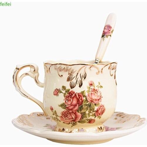 Yolife European style high-grade royal ceramic Mug Travel Coffee Mug Milk Tea Cups with spoon Creative coffee set gift 250ml