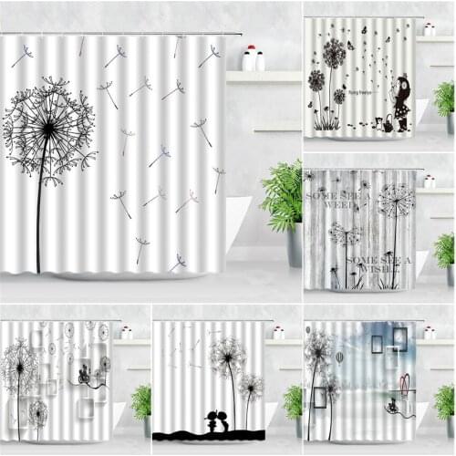Floral Dandelion Shower Curtain Set Cartoon Flowers Romantic Love Print Modern Natural Waterproof Bathroom Decor Bath Curtains