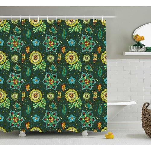 Floral Shower Curtain Colorful Flower Decorations Fantasy Hand Drawn Festive Dotted Detailed Modern Artsy Bathroom Curtains