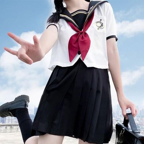 JK014 Woman School Uniforms Sexy Student Sailor Cosplay Costume Lovely Japanese JK Suit Girls Pleated Skirt with Bow Tie