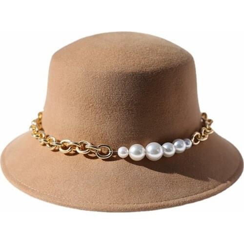 Lady Winter Top Grade 100% Australia Wool Hat Women Party Elegant White Felt Pearls Fedora