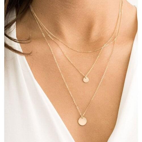 Visunion Female Multilayer Neckalce 3 pcs Simple Design 316L Stainless Steel Necklace Set for Women Gold Color Necklace Jewelry