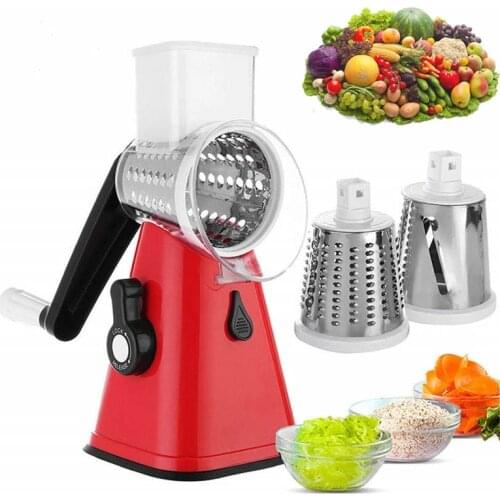 1 set Manual Vegetable Mandoline Cutter Multifunctional Rotary Potato Cheese Slicer Grain Grinding Grinder Kitchen Tool 3 Blades