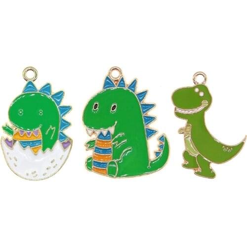 10pcs/lot Cute Cartoon Dinosaurs Enamel Charm Dinosaur Eggs Metal Earrings Pendants For DIY Keychain Jewelry Making Findings