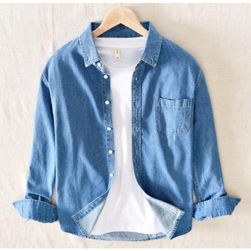 100% Cotton Mens Plus Size Denim Shirt 2021 Four Seasons New Loose Casual Denim Long Sleeve Shirt Male High-end Brand Clothes