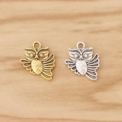 20 Pieces Tibetan Silver/Gold Owl Charms 2 Sided Pendants DIY Bracelet Jewellery Making Accessories 18x15mm