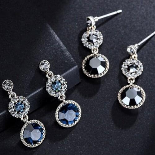 2020 new models Luxury Vintage 1 Pair Elegant Big Blue StoneCrystal Earrings For Women Wedding Fine Gift