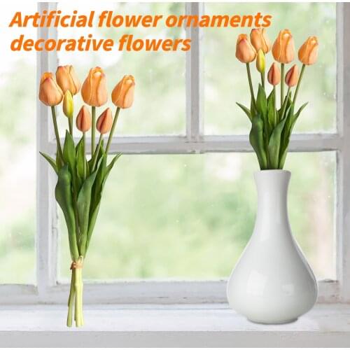 7 pieces Latex Flower Fake Tulip Flower Bouquet 1 Bunch of Tulips Vase Ornament Relative Friend Marriage Blessing Flower Gift