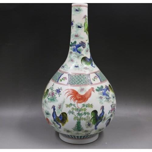 Antique QingDynasty porcelain vase,Pastel cock bottle,Hand-carving crafts,Decoration,Collection&Adornment,Free Shipping