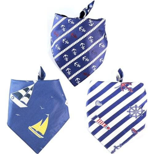 Pet Dog Cat Accessories Double Layer Cotton Sailboat Pattern Triangle Scarf Saliva Towel Small Medium Large Dogs Pets Supplies