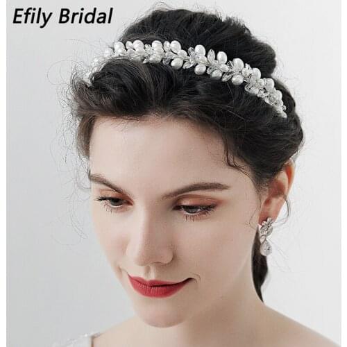 Efily Fashion Crystal Pearl Headbands for Women Hair Accessories Bridal Wedding Crown Hair Jewelry Party Bride Headpiece Gift