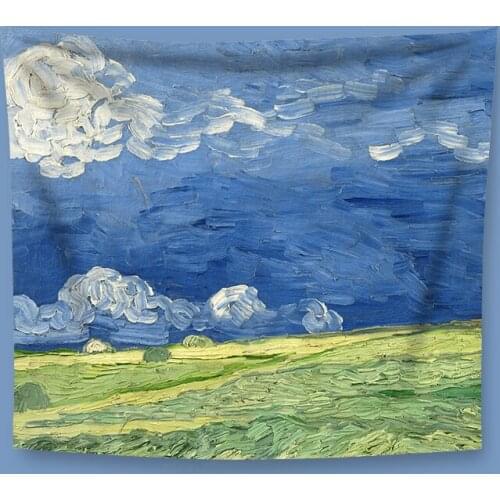 Fuji mountain starry sky flowers abstract art oil painting wall hanging tapestry home decoration tapestry large size