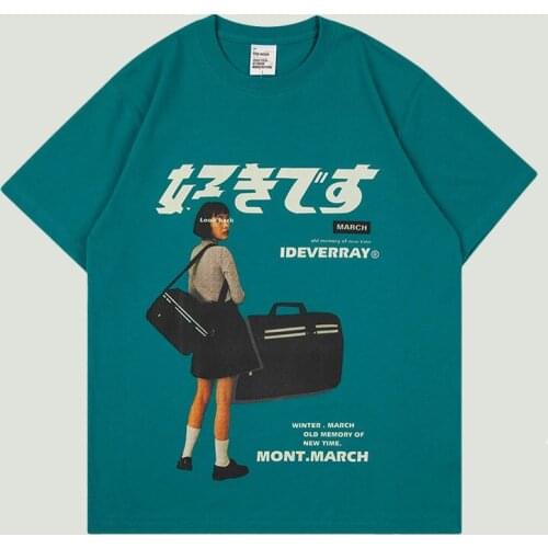 New Hip Hop Oversized Men T Shirt Girl Japanese Kanji Print Summer Streetwear Harajuku Casual Loose Short Sleeve T-Shirt Couples