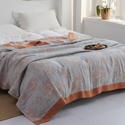Cotton Yarn Bed Throw Blanket Quilt for Kids Adult European Floral Bed Sheet Double King Bed Sofa Cover Muslin Blankets Grey