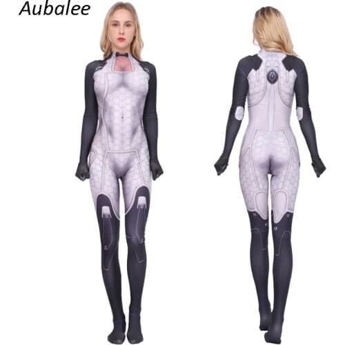 Game Mass Effect 3 Miranda Lawson Cospaly costume for Women Girls Sexy 3D Print Tight Jumpsuit Adult Halloween Party Bodysuit