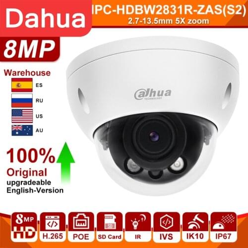 Dahua 8mp 4k IP Camera Starlight IPC-HDBW2831R-ZAS Zoom Aduio IR 40m H.265 IP67 IK10 Alarm SD Card Slot Network Outdoor Camera