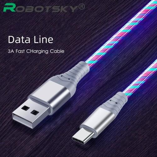 USB Data Cable Micro USB Type C 3A Fast Charging Flow Luminous Lighting USB Data Cord Wire For Samsung Huawei Xiaomi