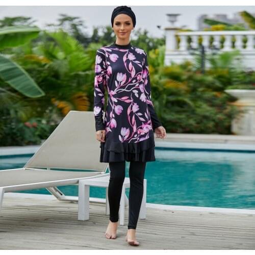 Conservative Fashion Printed Three Piece Swimsuit Islamic Clothing Women Muslim