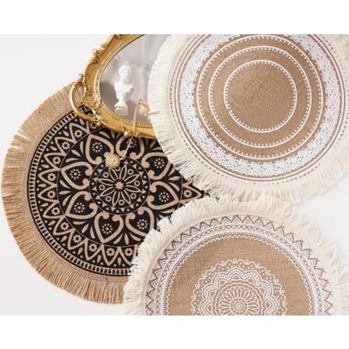 Round Embroidery/Lace Table Placemat Nordic Style Non-slip placemat Heat Insulation Furniture Decoration mat Coffee Cup Mats