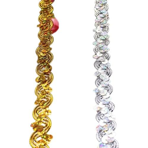 6 Yards S Striped Lace Gold Sequined Appliqued Trim Braided Cosplay Costumes Sequin Embroidery Lace Trims Band 1.5cm