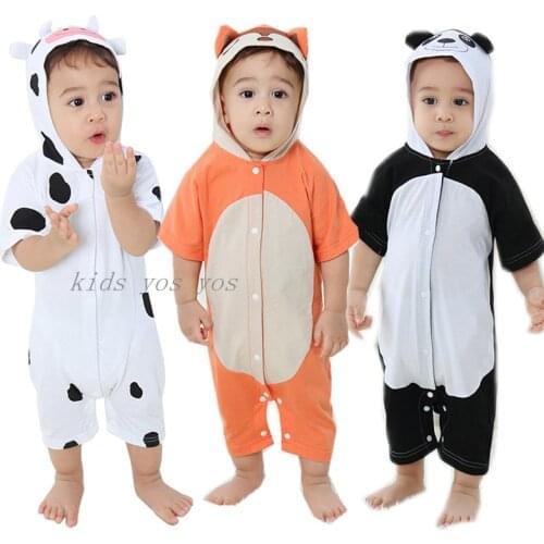Newborn Baby Summer Short Sleeved Rompers 100%Cotton Unisex Boys Cartoon Jumpsuit Toddler Climbing Clothes Panda Onesies Pajamas