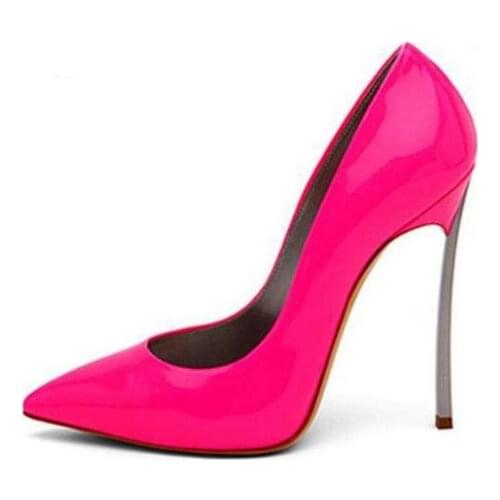 Metal Blade Rose Leather High heel Shoes Sexy Pointed Toe Woman Pumps Shallow Dress Heels 35-42