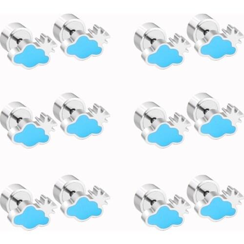 LUXUKISSKIDS 12Pairs/Lots Stainless Steel 8mm Colud Shape Plus Back Stud Earrings Girls Woman 2021 Birthday Party Trendy Jewelry