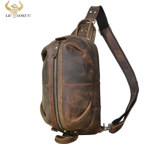 Men Crazy Horse Leather Casual Fashion Crossbody Chest Sling Bag Design Travel One Shoulder Bag Daypack Male 1186