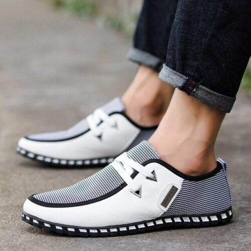Men Casual Shoes Breathable Light Flats Shoes Leather Loafers Slip On Mens Flats Driving Shoes Plus size FONIRRA 38-47