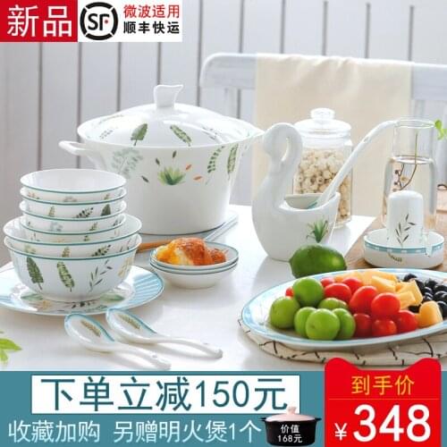 Bowl dish set Household Korean simple personality European bowl and dish combination Jingdezhenbone china tableware set