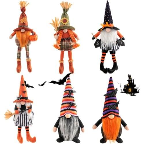 2022 New 19style Halloween Long Legs with Broom Dwarf Doll Creative Faceless Doll Home Decoration Desktop Ornaments Kids Gift