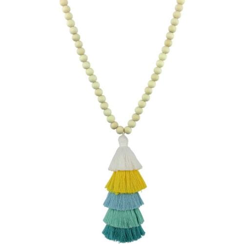 New Popular Five Layer Tassel Necklace with Wood Bead Long Chain Statement Necklace 2020 Women Bohemian Jewelry