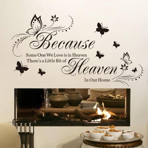 New "becawse" Wall Sticker Quotes Butterfly 42X57cm Wall Art Home Decor Removable DIY Party Holiday Living Room Decor Supplies