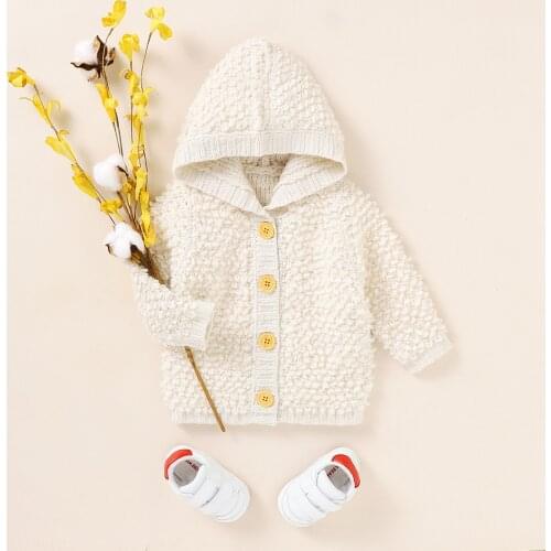 2021 Toddlers Autumn Jacket Solid Color Hooded Long Sleeve Button-Open Cardigan for Baby Girls Boys 0-18 Months