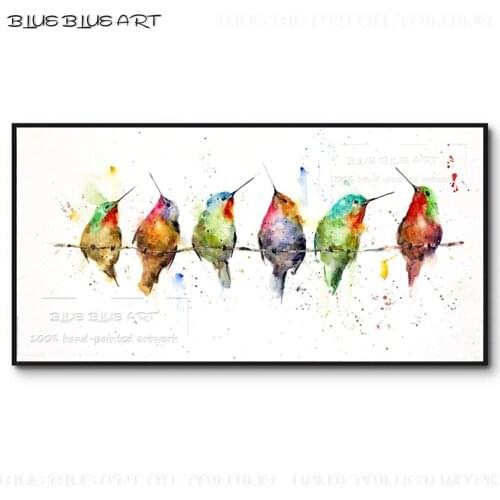 Excellent Artist Pure Hand-painted Animal 5 Hummingbird Oil Painting on Canvas Water Style Animal Birds Hummingbird Oil Painting