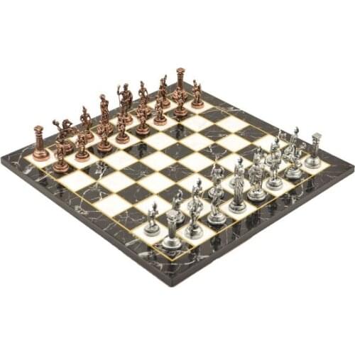 Gift Home Metal Chess Set Medium Roman Antique Stone And Flat Marble Patterned Chessboard table games and two seater