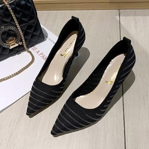 Casual Pointed Toe High Stilettos Heels Office Net Yarn Cloth Work Pumps Footware Sapatos New Fashion Women Lady Mujer U18-34