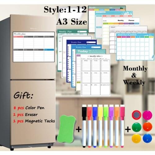 A3 Size Monthly Weekly Planner Magnetic Calendar Table Dry Erase Whiteboard Schedules for School Office Kitchen Recipe Plan