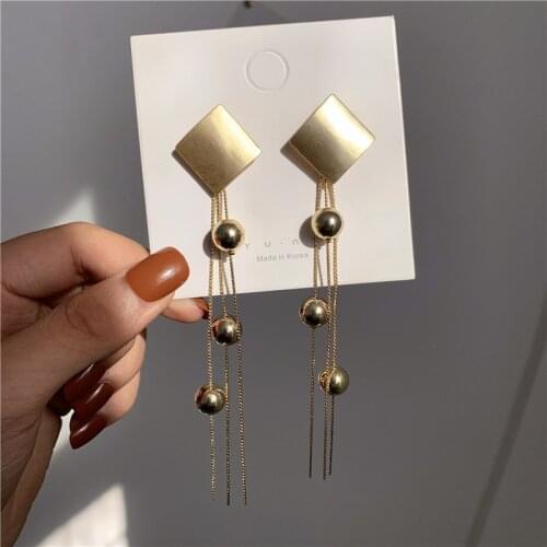 S925 Needle Metal Geometry Square Chain Tassel Earrings Retro Fashion Exaggerated Personality Web Celebrity Women Jewelry Gift