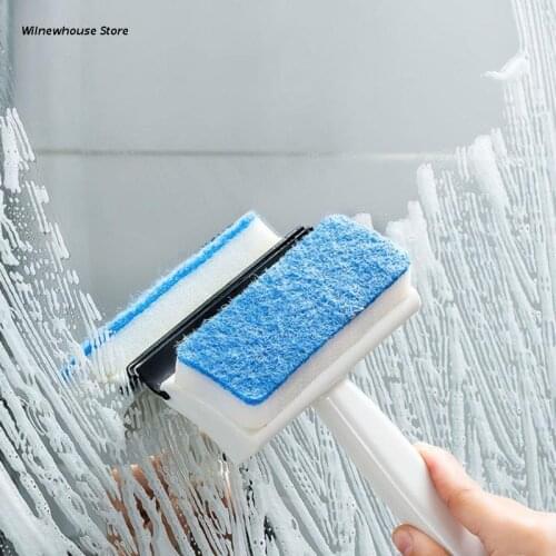 F62A Short Handle Double-side Window Squeegee Plastic Home Mirrors Cleaner for Bathroom Showers Glass Doors Adhesive Holder Car